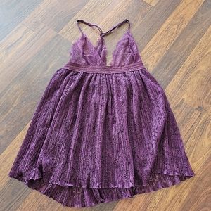 Victoria's Secret Burgundy Lace V-Neck Racerback Babydoll Dress Size Medium
